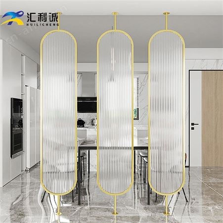 黄钛金长虹玻璃屏风搭配艺术画玻璃 屏风满焊工艺定制