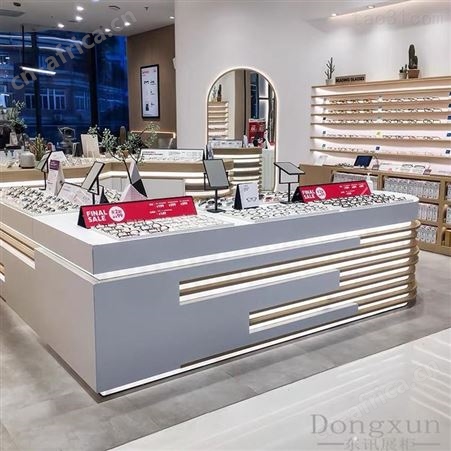 眼镜柜台 烤漆玻璃眼镜展示柜 中岛实木眼镜货架设计组合柜 太阳镜陈列柜 眼镜柜定做展柜厂