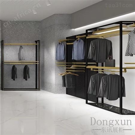 高档品牌男装店专用展示架 落地式黑色时尚潮牌店挂衣服架子 服装展柜  男装展柜   服装展示架 服装展柜厂