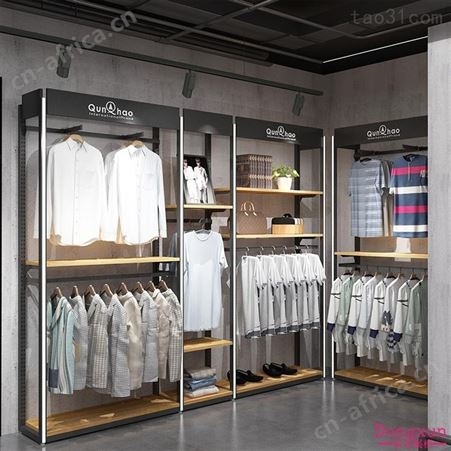 服装店展示架陈列架落地式休闲潮牌男装店货架上墙商用直播男装店货架男装展示架定制厂家