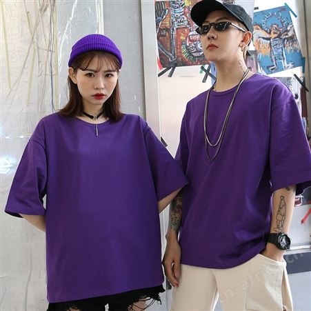 夏季纯棉半袖班服diyT恤宽松圆领落肩五分袖文化广告衫定制印logo