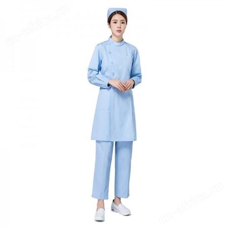 分体护士服供应  上下圆领白色粉蓝色护士服  厂家定制