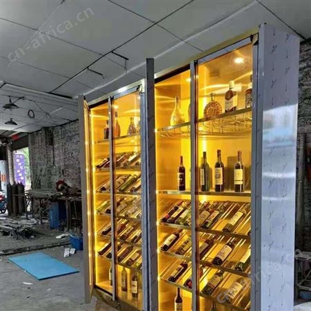玫瑰金不锈钢红酒酒柜 攀枝花酒吧不锈钢常温酒架