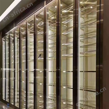 酒店黑钛不锈钢酒柜 现代简约酒柜设计 电镀玫瑰金拉丝酒柜