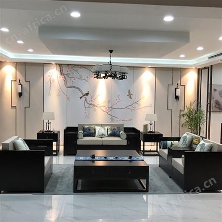 广东现代中式沙发 禅意木质沙发组合  新中式实木沙发组合定制