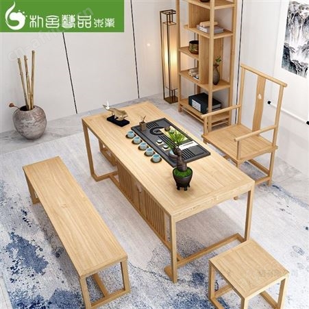 新中式白蜡木茶桌椅组合 禅意功夫泡茶桌 简约现代茶室全实木小茶台